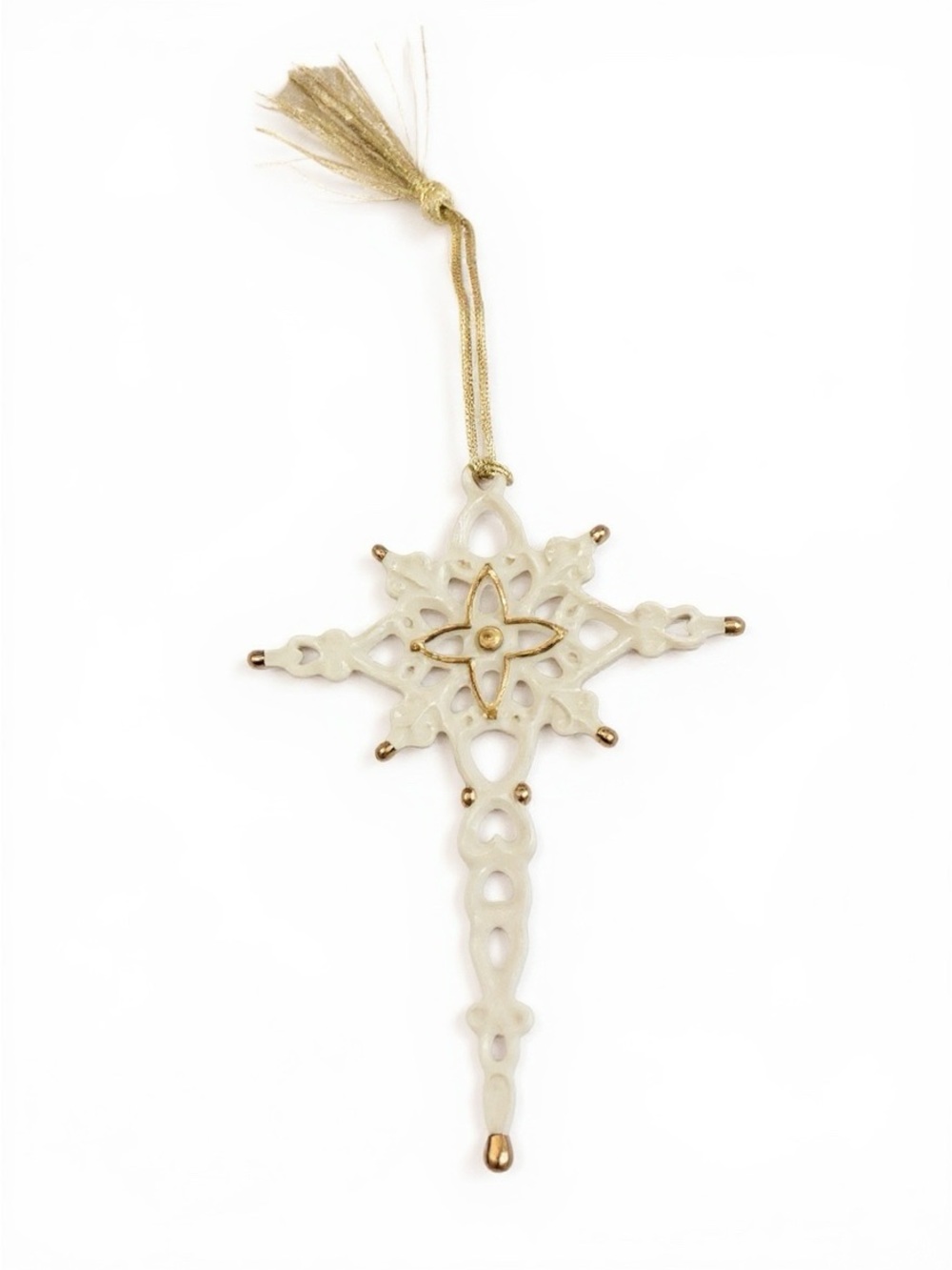 Lenox White and Gold Filigree Cross Ornament